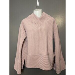 Tahari Sport Sweater Womens Small Pink Ribbed Shawl Collar Bell Sleeve Pullover
